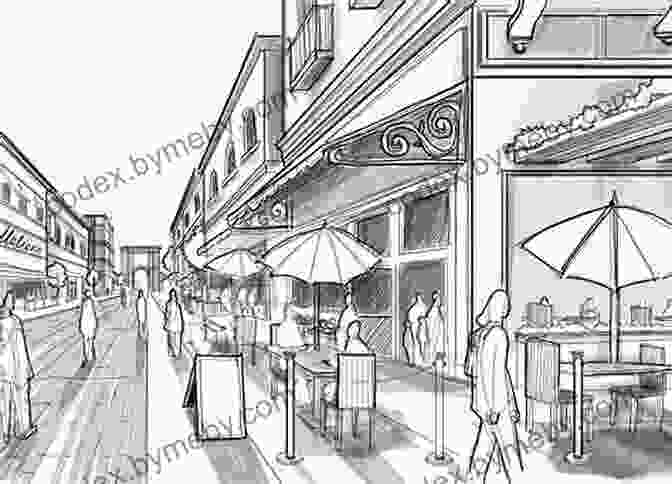 Artist Sitting At A Cafe Table, Sketching The Lively Street Scene Outside, Capturing The Architectural Details And Pedestrians In Motion. Drawn On The Way: A Guide To Capturing The Moment Through Live Sketching