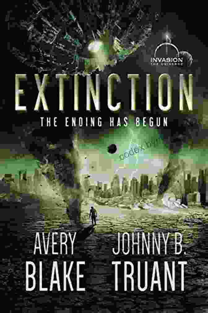 Extinction Alien Invasion Book Cover, Featuring A Desolate Cityscape Under An Alien Invasion Extinction (Alien Invasion 6) Johnny B Truant