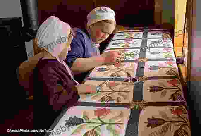 Two Amish Women Quilting Together, Surrounded By Colorful Fabrics Plain Wisdom: An Invitation Into An Amish Home And The Hearts Of Two Women